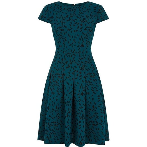 Hobbs London Lottie Fit & Flare Dress Green & Black 6 - Picture 1 of 6
